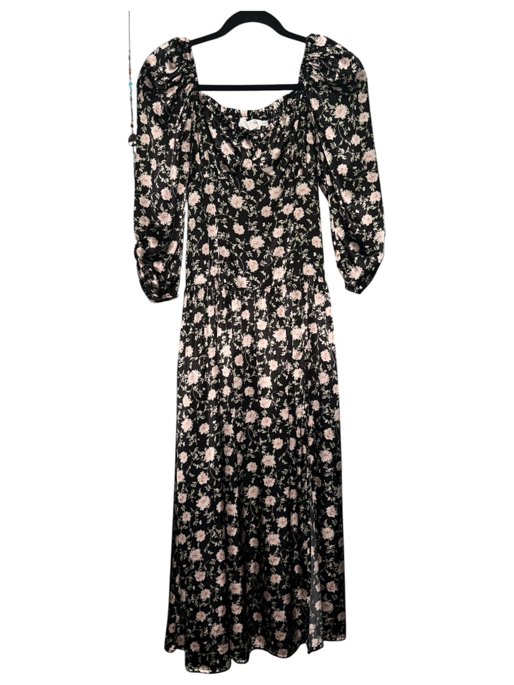 ASTR The Label Black Floral Puff Sleeve Midi Dress XS Cottagecore Like New